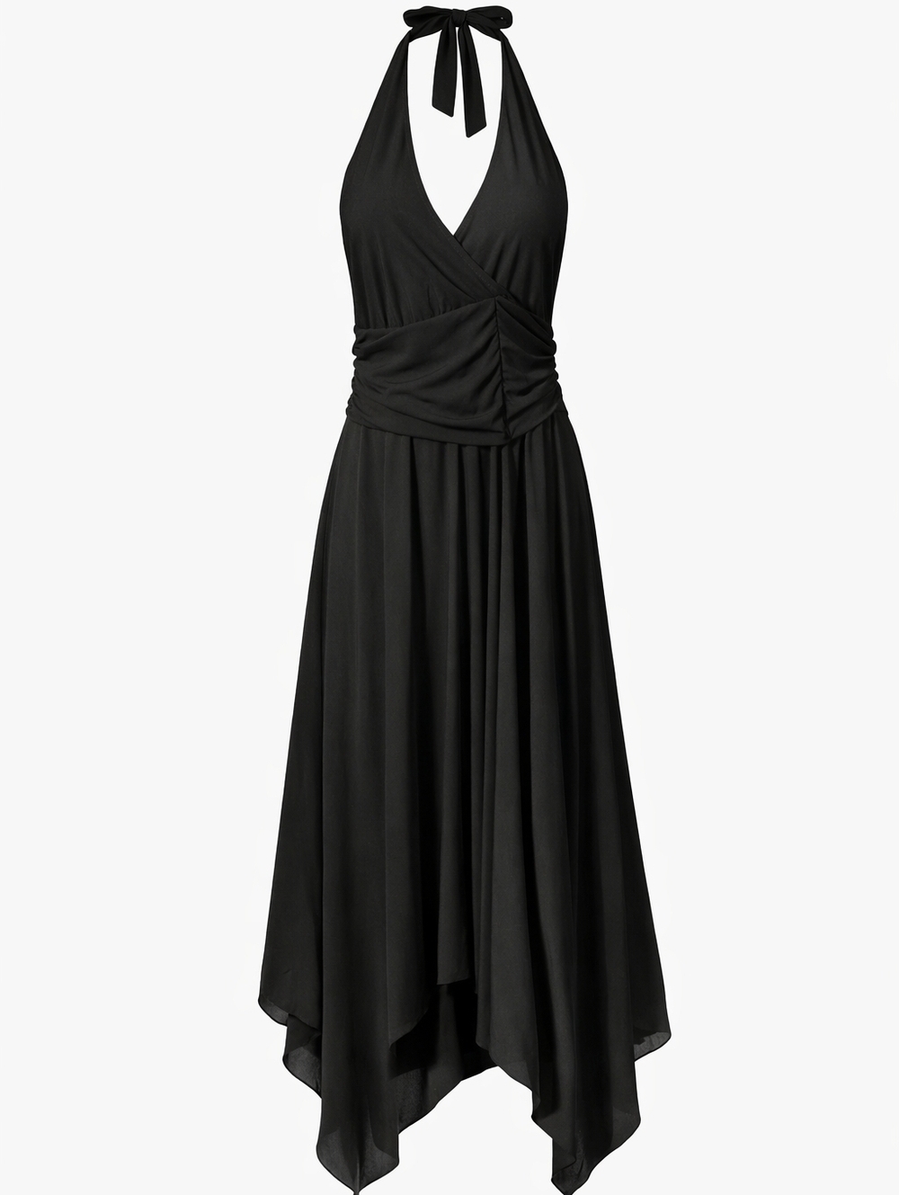 Ronni Nicole By Ouida Black Halter Tie-Back Faux Wrap Style Dress - Picture 1 of 5